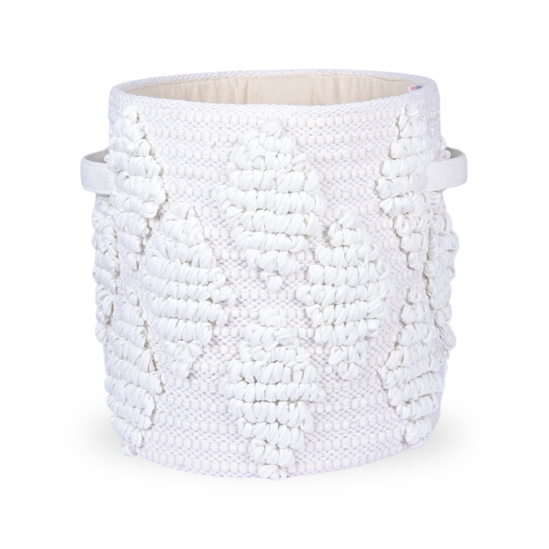 Woven Treasure Medium Round Beige Toy Storage Basket