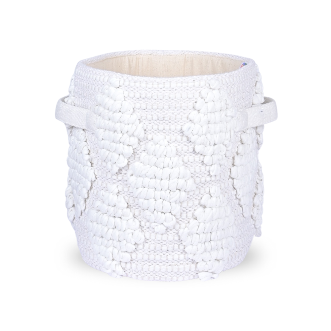 Woven Treasure Small Round Beige Toy Storage Basket
