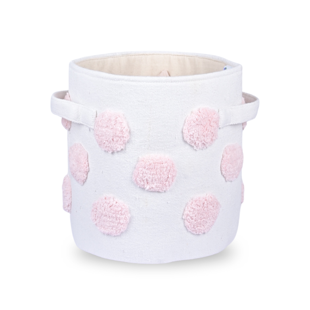 PomPom Small Round Pink Toy Storage Basket