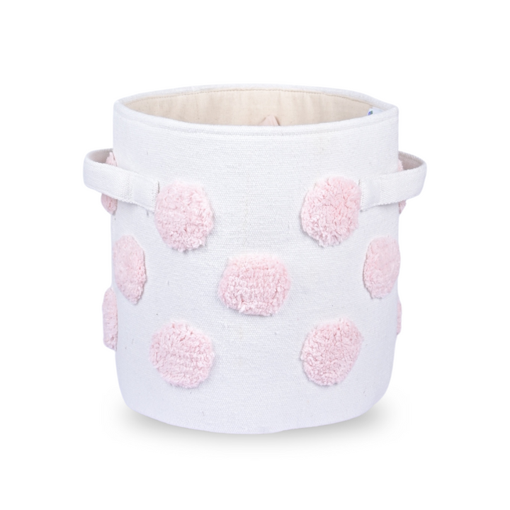 PomPom Small Round Pink Toy Storage Basket