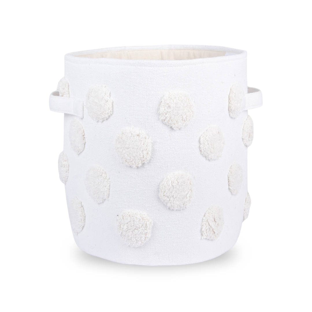 PomPom Medium Round Beige Toy Storage Basket