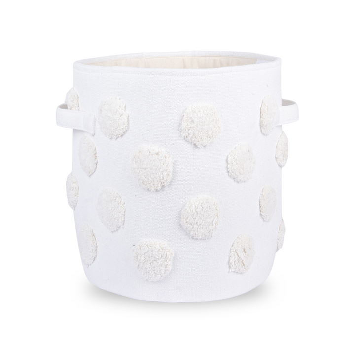 PomPom Medium Round Beige Toy Storage Basket