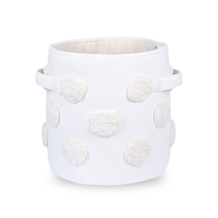 PomPom Small Round Beige Toy Storage Basket