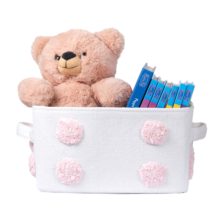 PomPom Small Rectangular Pink Toy Storage Basket