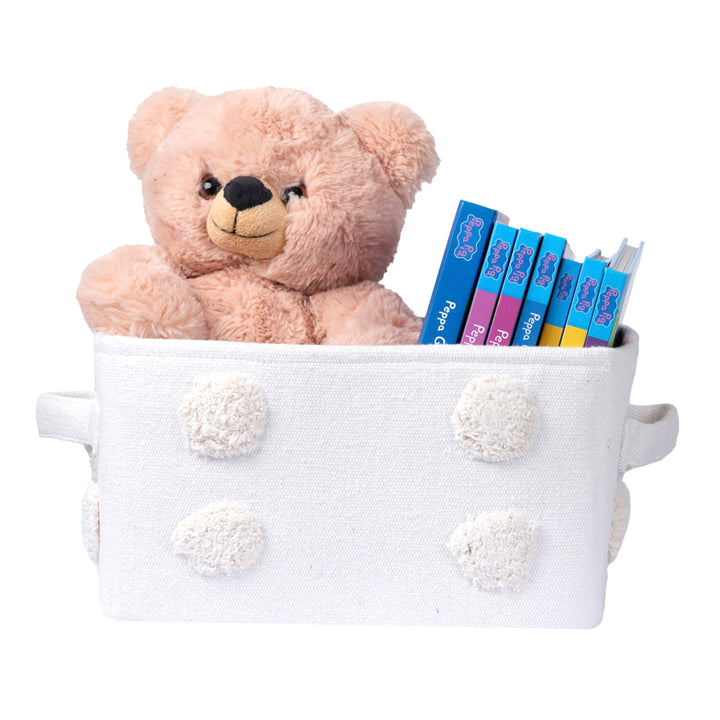 PomPom Small Rectangular Beige Toy Storage Basket