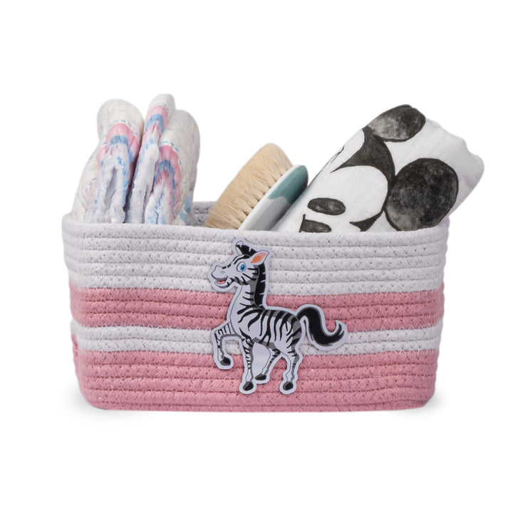 Cotton Rope 'Animal Kingdom' Extra-Small Rectangular Pink Toy Storage Basket