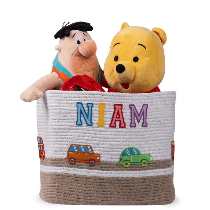 Cotton Rope 'Transport Trail' Medium Rectangular Beige Toy Storage Basket With Lid