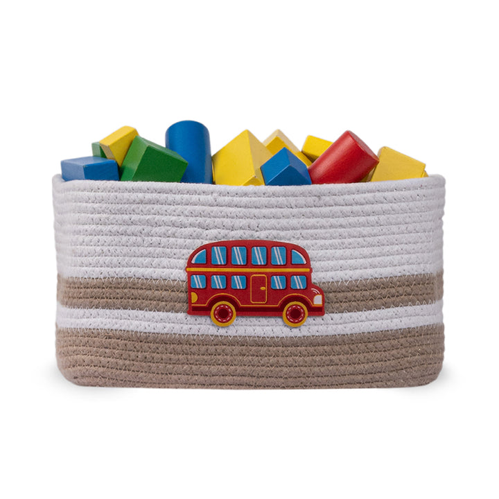 Cotton Rope 'Transport Trail' Small Rectangular Beige Toy Storage Basket