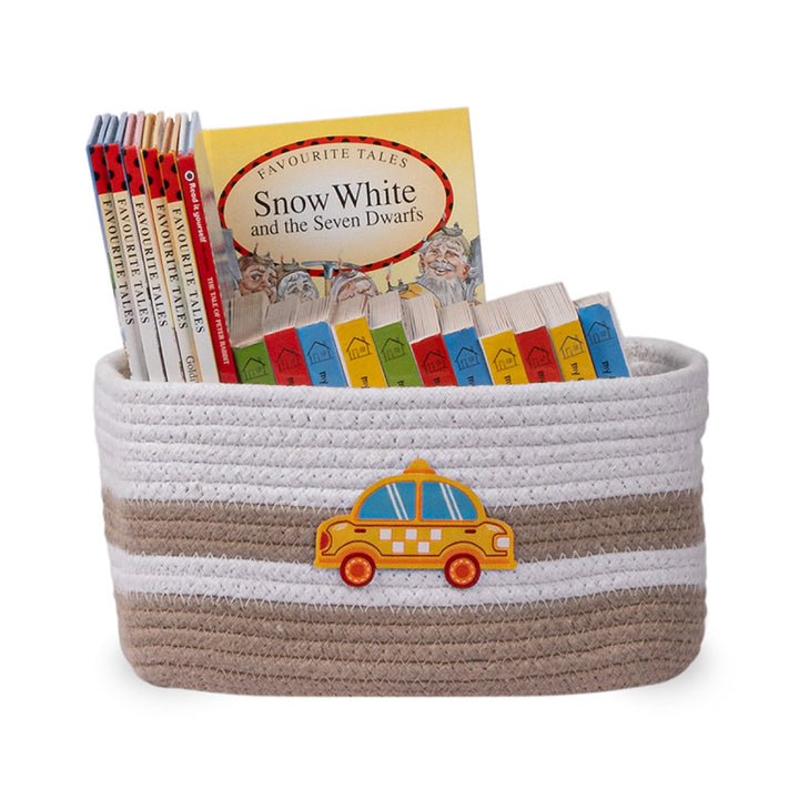 Cotton Rope 'Transport Trail' Extra-Small Rectangular Beige Toy Storage Basket