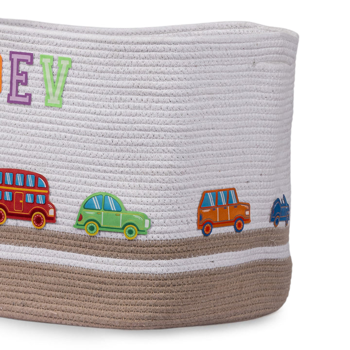 Cotton Rope 'Transport Trail' Large Rectangular Beige Toy Storage Basket With Lid