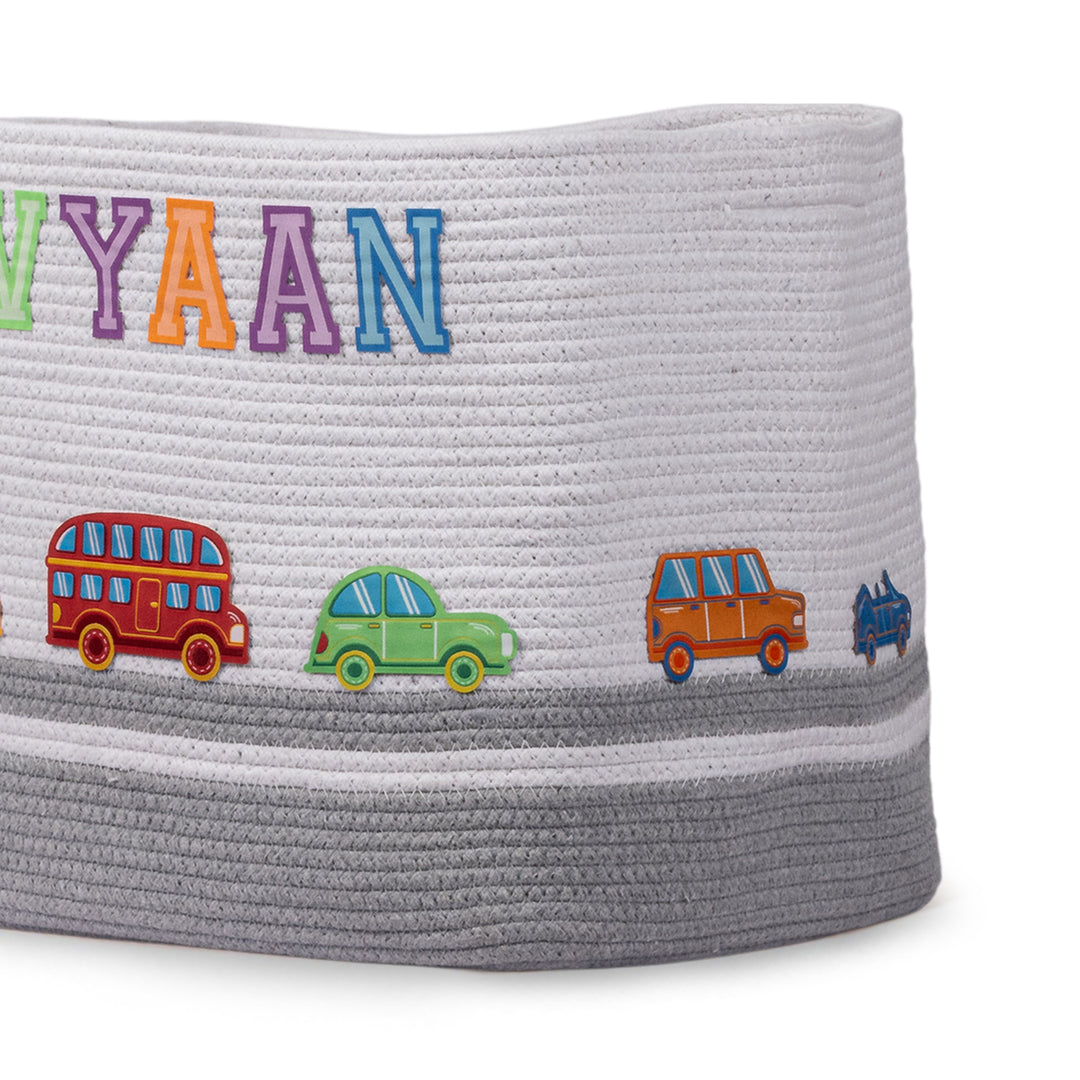 Cotton Rope 'Transport Trail' Large Rectangular Grey Toy Storage Basket With Lid