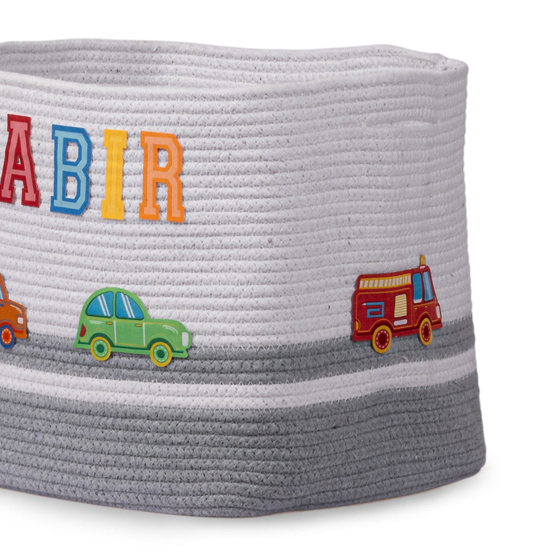 Cotton Rope 'Transport Trail' Medium Rectangular Grey Toy Storage Basket With Lid
