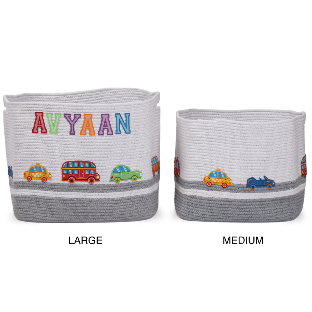 Cotton Rope 'Transport Trail' Small Rectangular Grey Toy Storage Basket