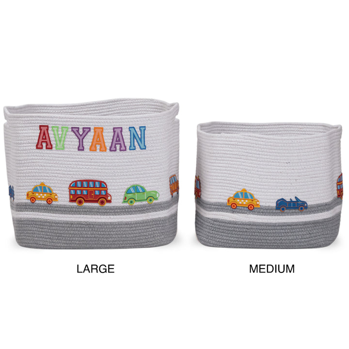 Cotton Rope 'Transport Trail' Small Rectangular Grey Toy Storage Basket