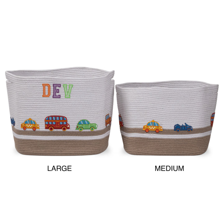 Cotton Rope 'Transport Trail' Large Rectangular Beige Toy Storage Basket With Lid