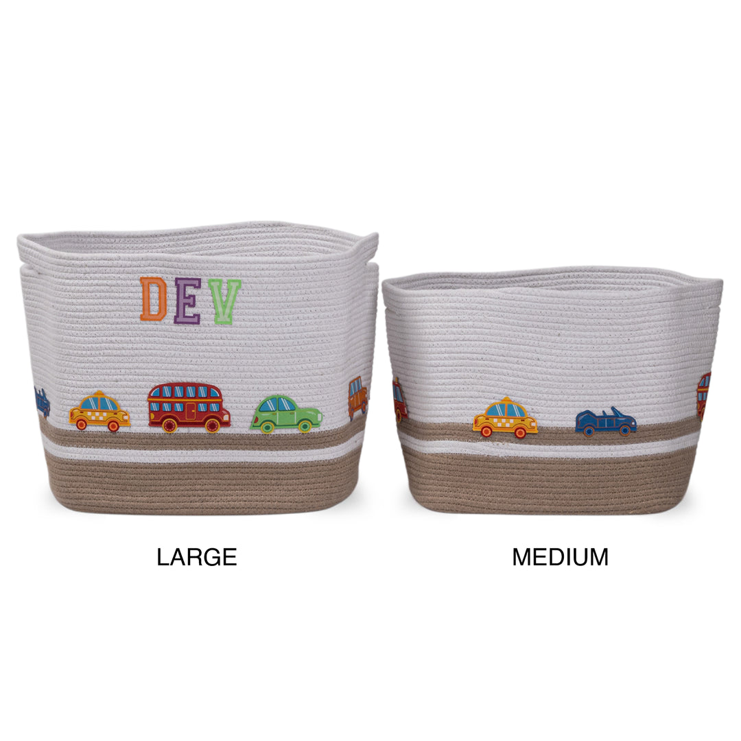 Cotton Rope 'Transport Trail' Medium Rectangular Beige Toy Storage Basket With Lid