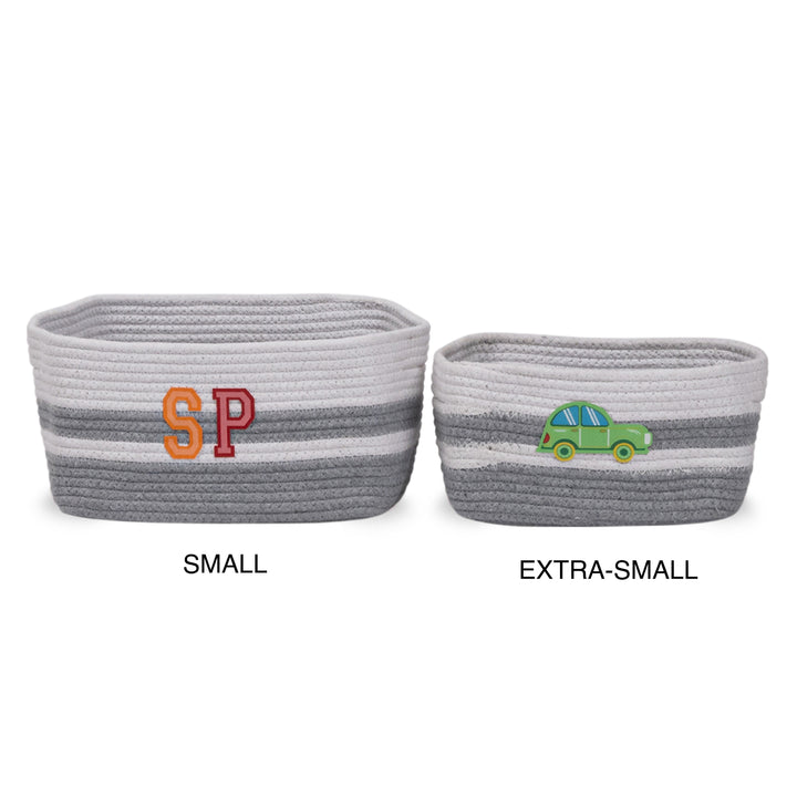 Cotton Rope 'Transport Trail' Small Rectangular Grey Toy Storage Basket