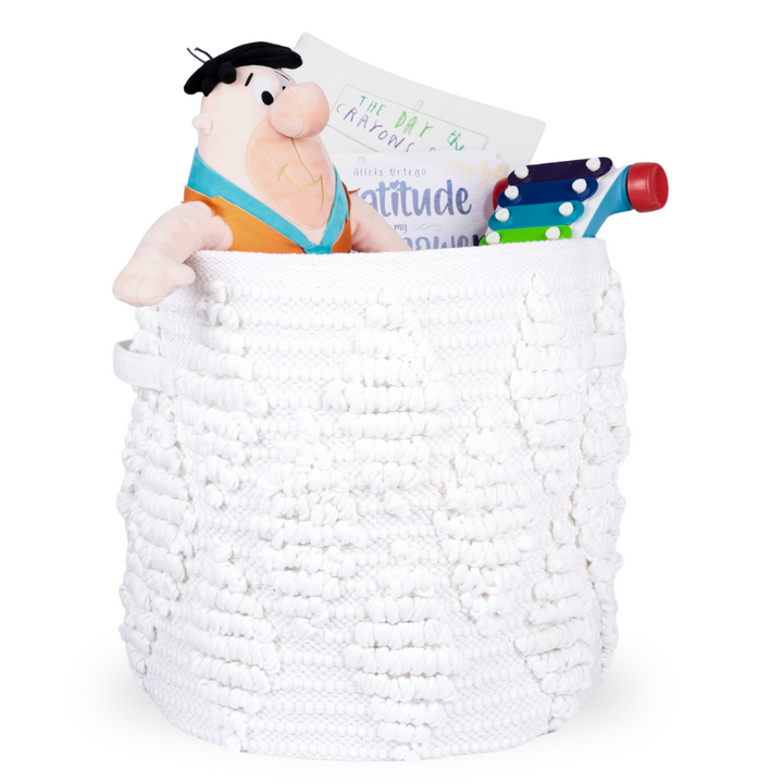 Woven Treasure Large Round Beige Toy Storage Basket