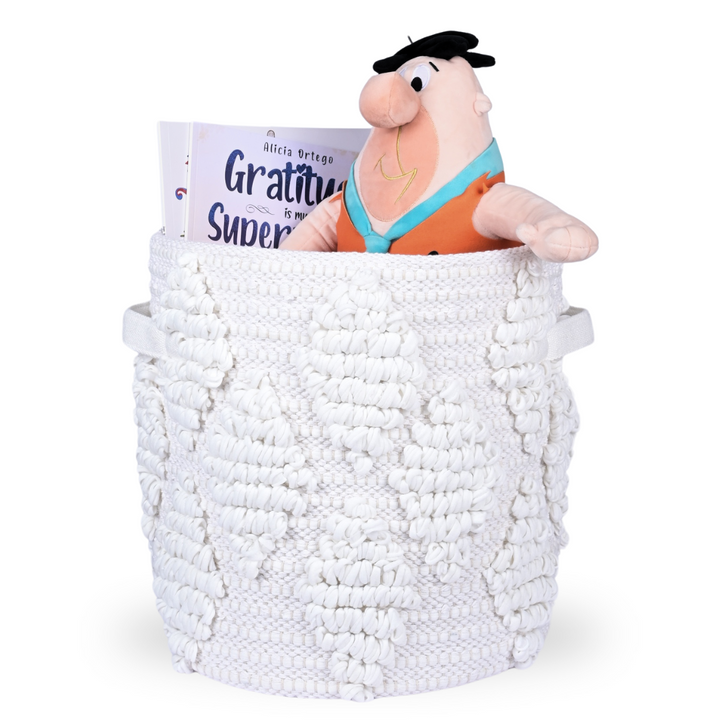 Woven Treasure Medium Round Beige Toy Storage Basket