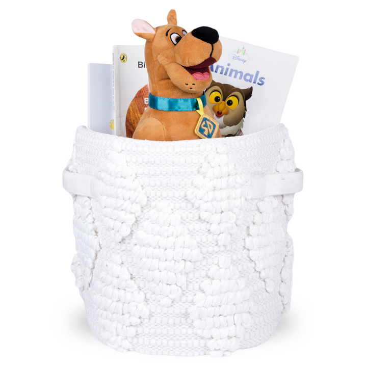 Woven Treasure Small Round Beige Toy Storage Basket