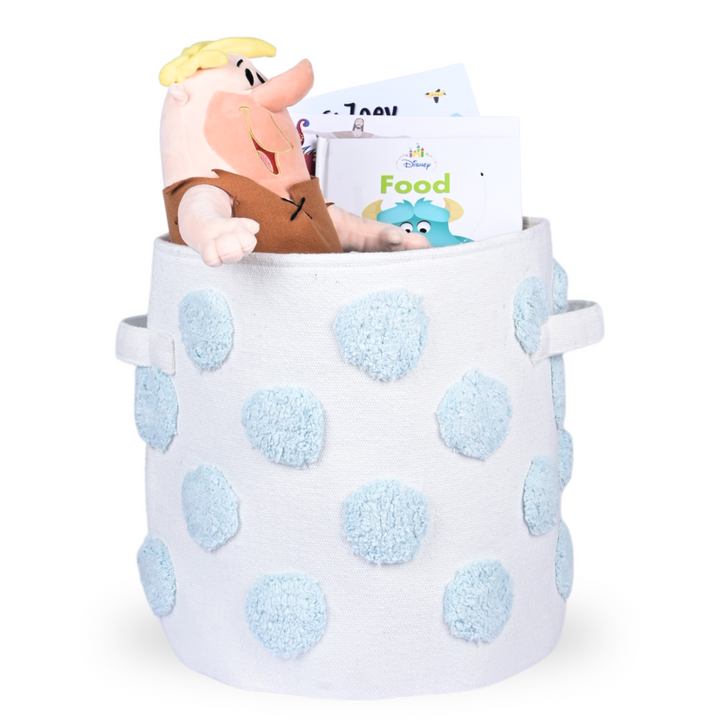 PomPom Medium Round Blue Toy Storage Basket
