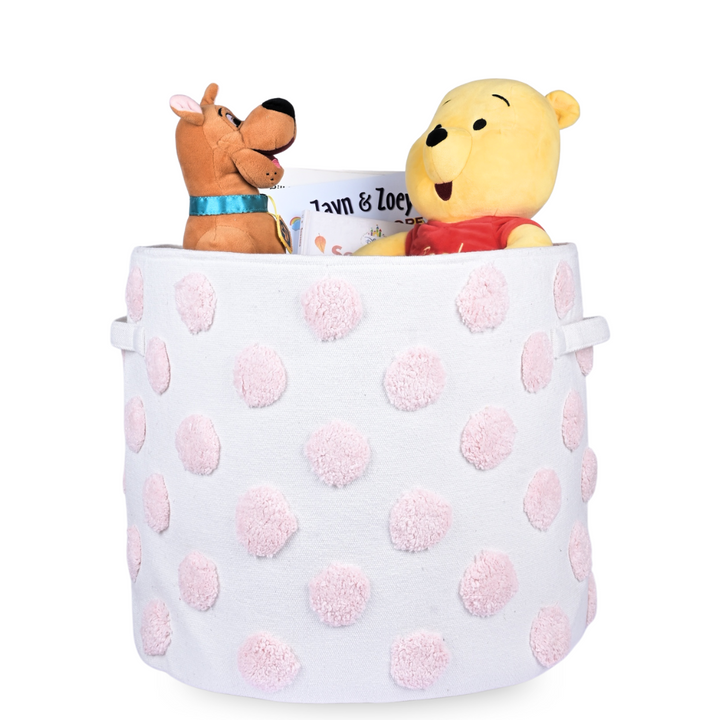 PomPom Extra-Large Round Pink Toy Storage Basket