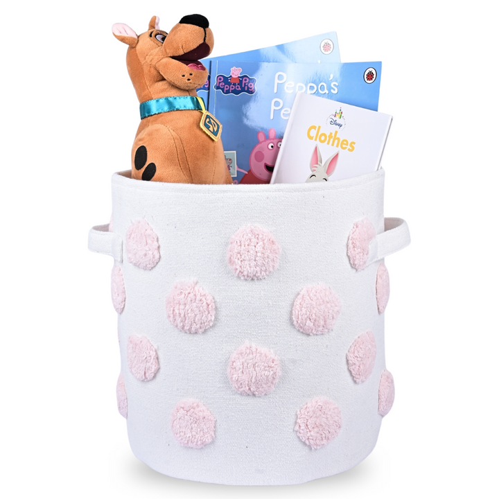 PomPom Medium Round Pink Toy Storage Basket
