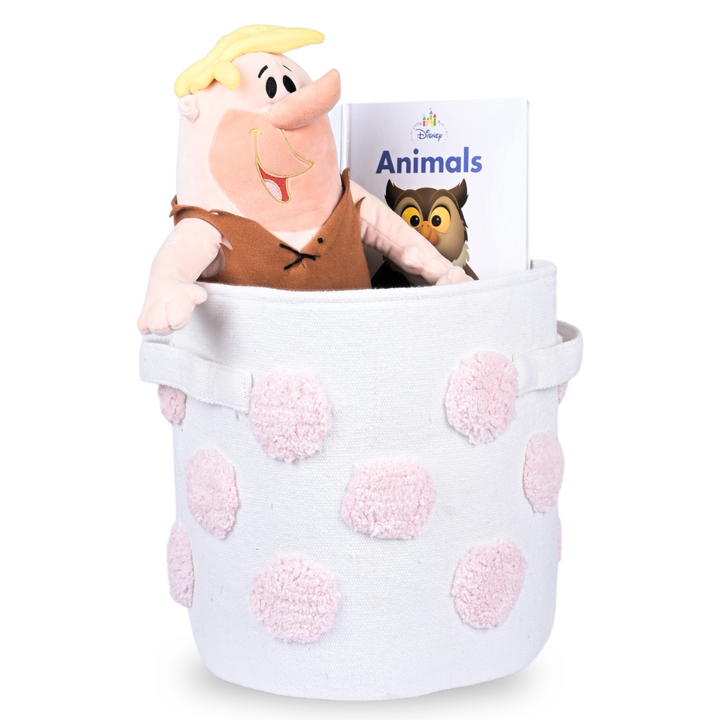 PomPom Small Round Pink Toy Storage Basket