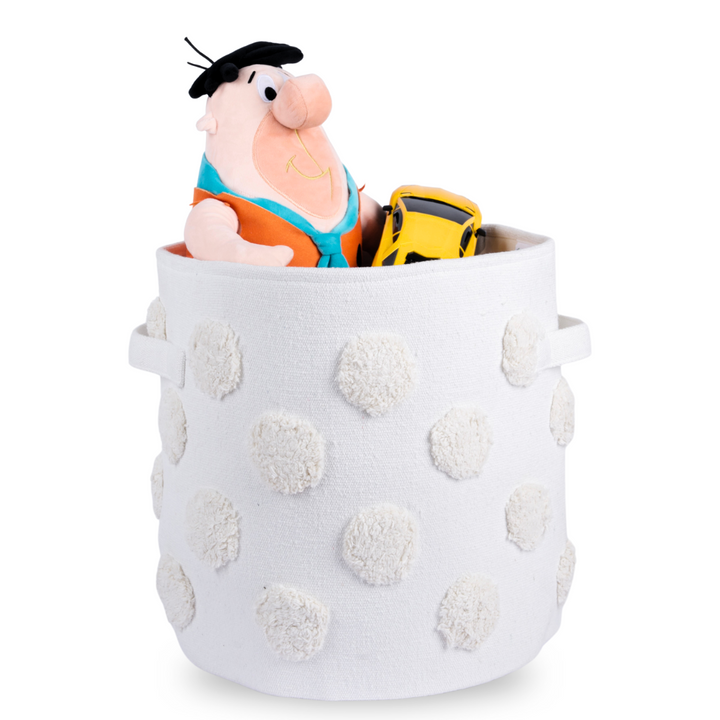 PomPom Medium Round Beige Toy Storage Basket