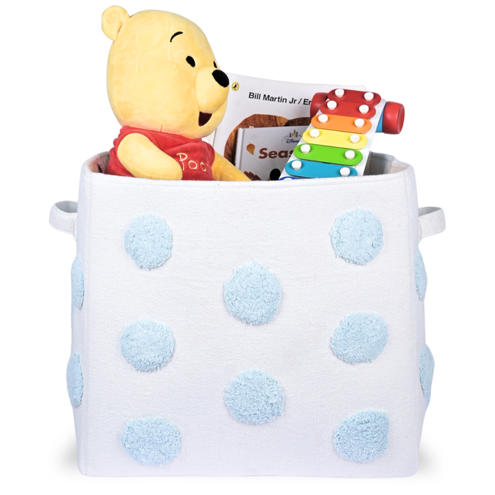 PomPom Large Rectangular Blue Toy Storage Basket