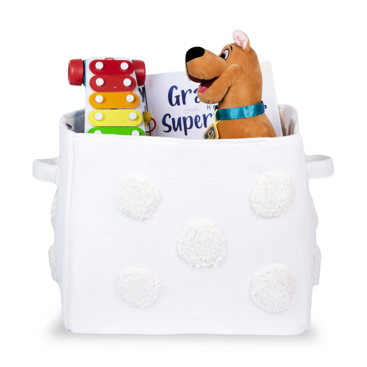PomPom Medium Rectangular Beige Toy Storage Basket