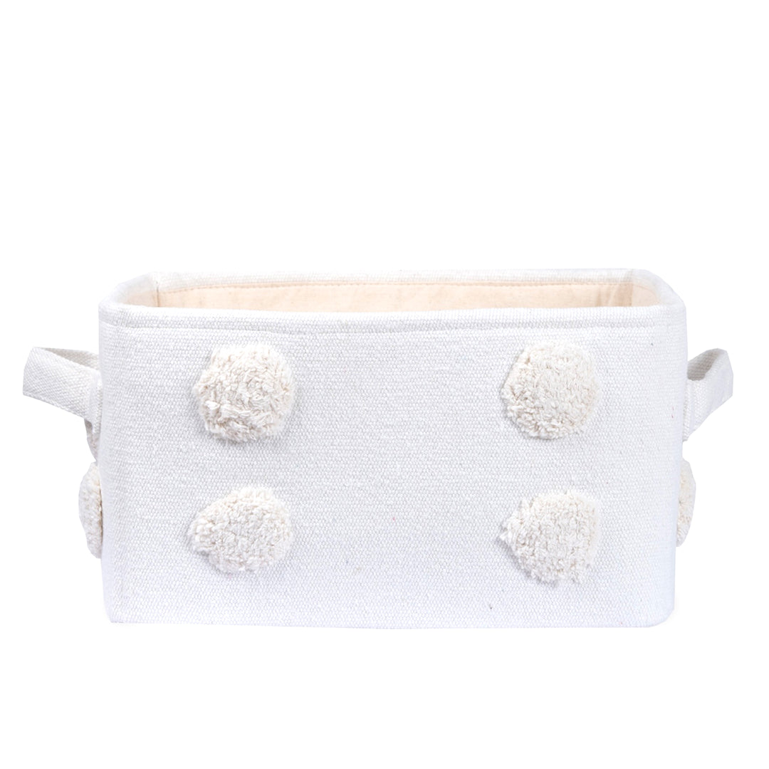 PomPom Small Rectangular Beige Toy Storage Basket