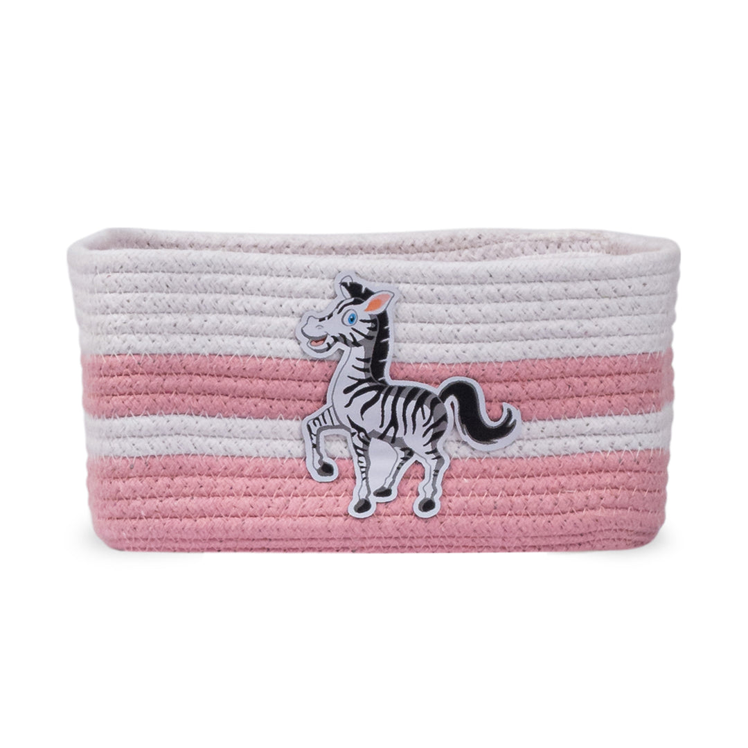 Cotton Rope 'Animal Kingdom' Extra-Small Rectangular Pink Toy Storage Basket