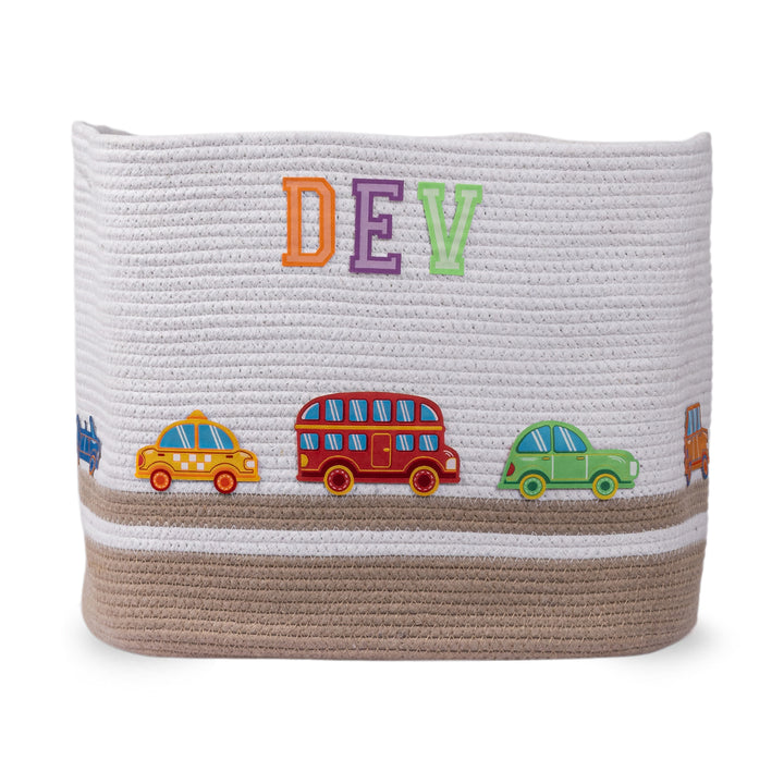 Cotton Rope 'Transport Trail' Large Rectangular Beige Toy Storage Basket With Lid