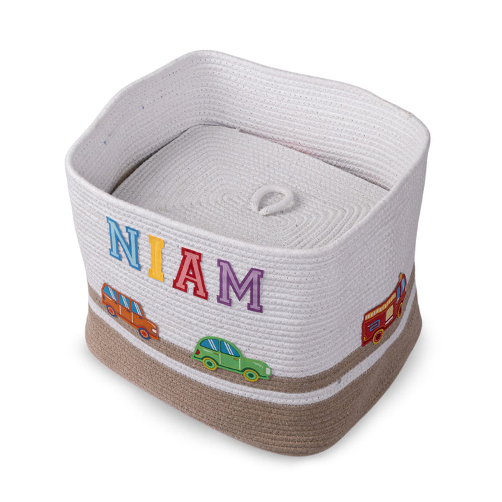 Cotton Rope 'Transport Trail' Medium Rectangular Beige Toy Storage Basket With Lid
