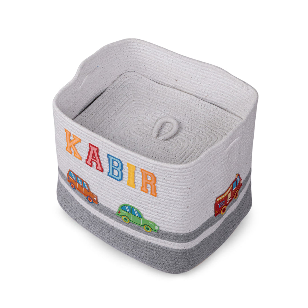 Cotton Rope 'Transport Trail' Medium Rectangular Grey Toy Storage Basket With Lid