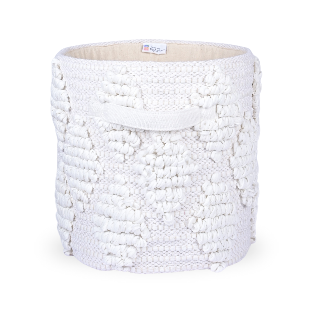Woven Treasure Medium Round Beige Toy Storage Basket