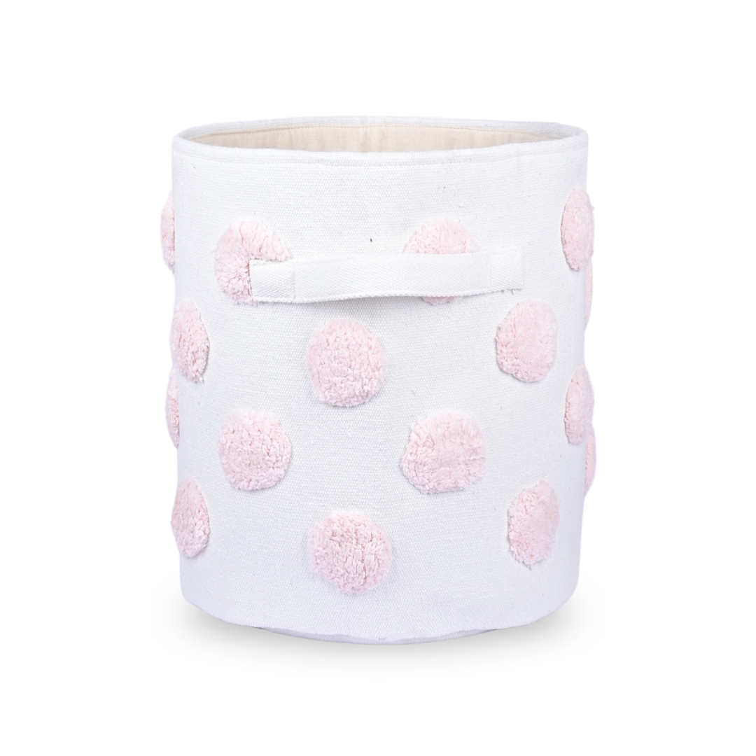 PomPom Medium Round Pink Toy Storage Basket