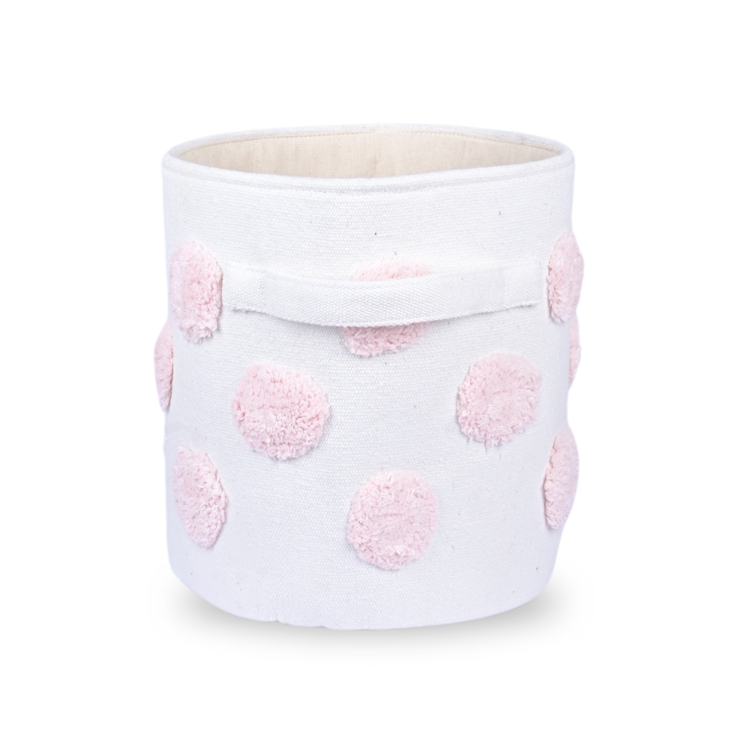 PomPom Small Round Pink Toy Storage Basket