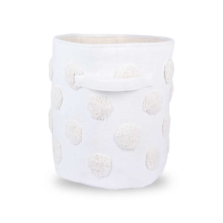 PomPom Medium Round Beige Toy Storage Basket
