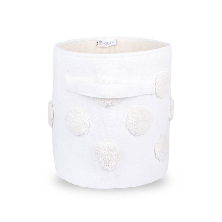 PomPom Small Round Beige Toy Storage Basket