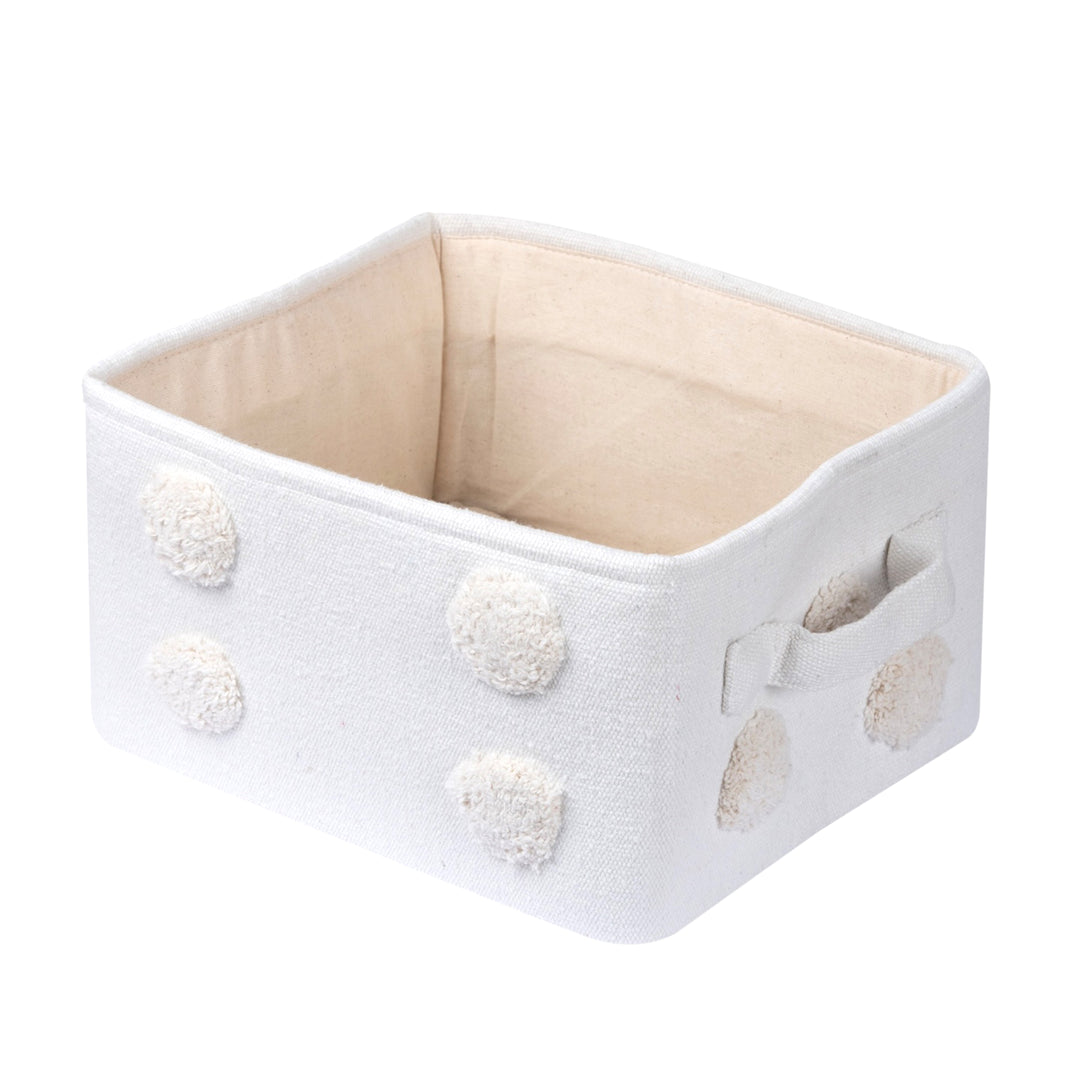 PomPom Small Rectangular Beige Toy Storage Basket