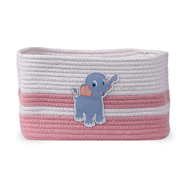 Cotton Rope 'Animal Kingdom' Small Rectangular Pink Toy Storage Basket