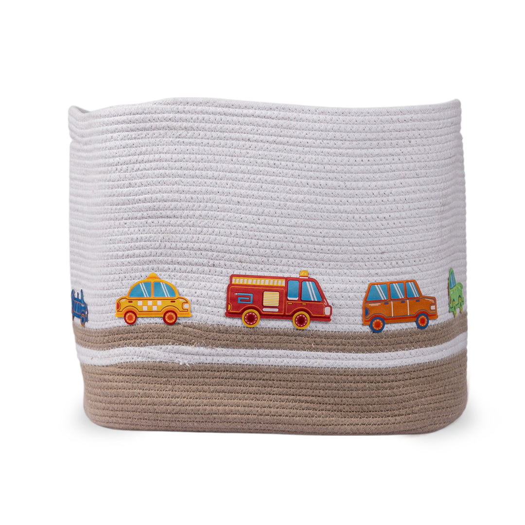Cotton Rope 'Transport Trail' Large Rectangular Beige Toy Storage Basket With Lid