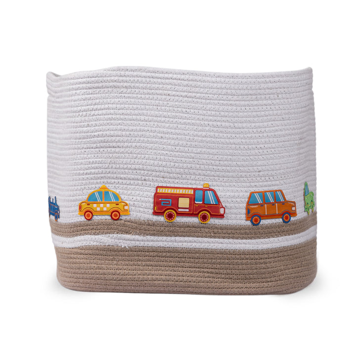 Cotton Rope 'Transport Trail' Large Rectangular Beige Toy Storage Basket With Lid
