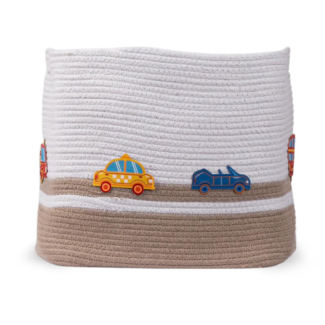 Cotton Rope 'Transport Trail' Medium Rectangular Beige Toy Storage Basket With Lid
