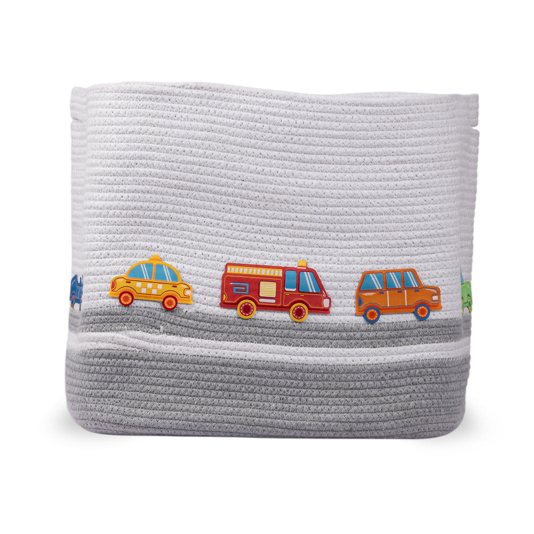 Cotton Rope 'Transport Trail' Large Rectangular Grey Toy Storage Basket With Lid