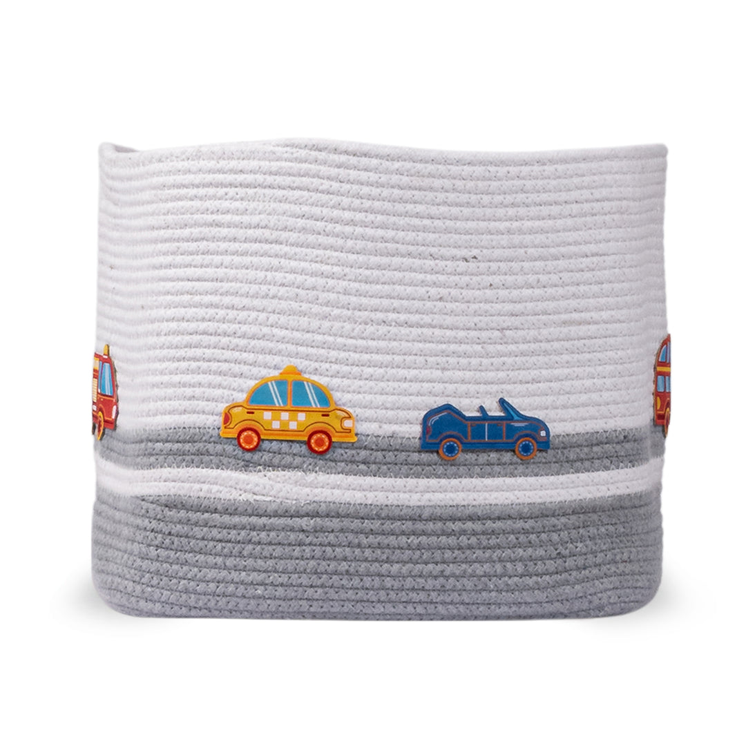 Cotton Rope 'Transport Trail' Medium Rectangular Grey Toy Storage Basket With Lid