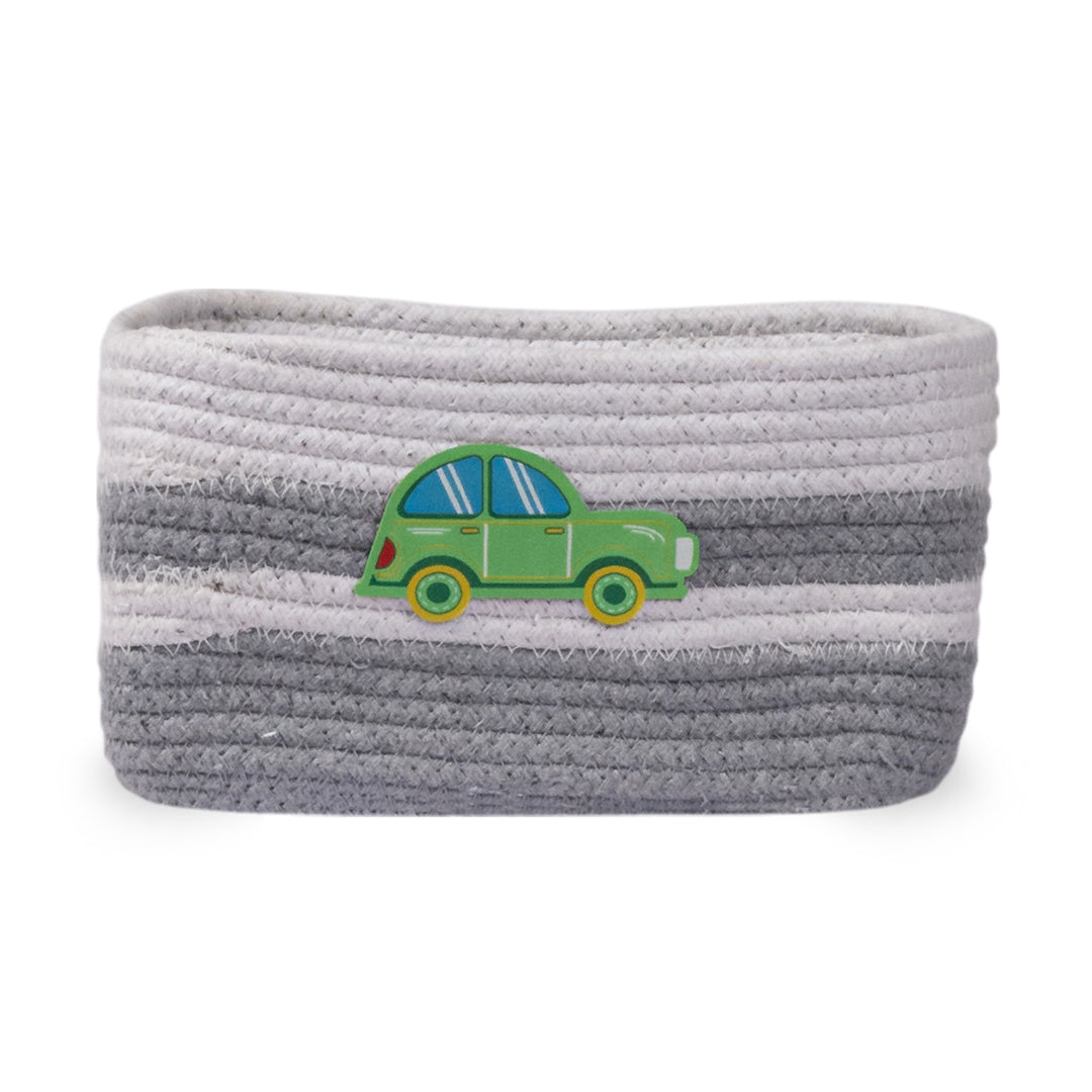 Cotton Rope 'Transport Trail' Extra-Small Rectangular Grey Toy Storage Basket