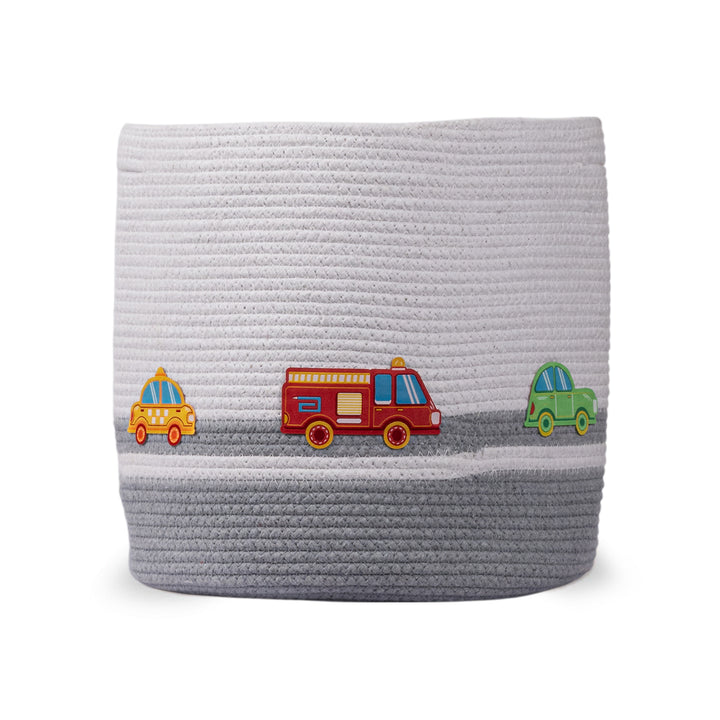 Cotton Rope 'Transport Trail' Medium Round Grey Toy Storage Basket With Lid